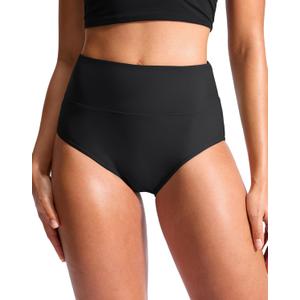 G Gradual Women's High Waisted Bikini Bottoms Tummy Control Swim Bottom Full Coverage Bathing Suit Swimsuit Bottoms for Women (Black) L