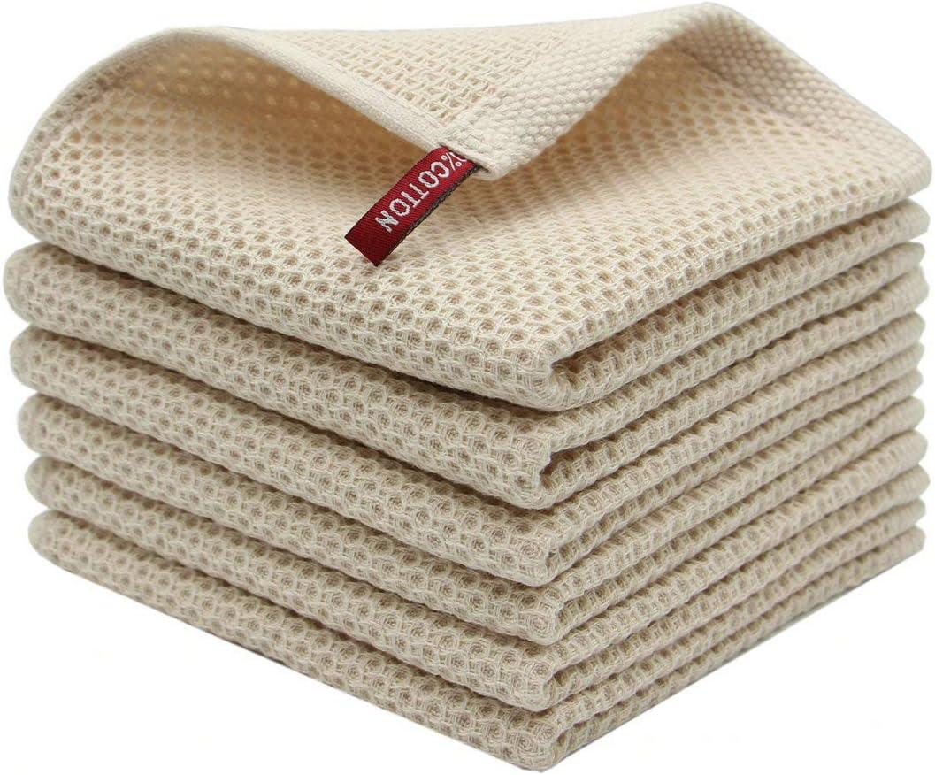 Mia'sDream Natural Cotton Dish Cloths Dish Rags, Waffle Weave Kitchen Dish Towels, Soft Dish Cloths for Washing Dishes, Absorbent Kitchen Hand Towel Washcloths, 12inchx12inch Pack of 6 (Beige)