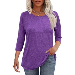 Kancystore Womens 3/4 Length Sleeve Tops Casual Loose Fit Tunic Shirts Crewneck Basic Tees Size S
