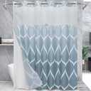 No Hook Ombre Aegean Blue Shower Curtain with Snap in Fabric Liner Set - Hotel Style with See Through Mesh Top Window, 71x74 INCH