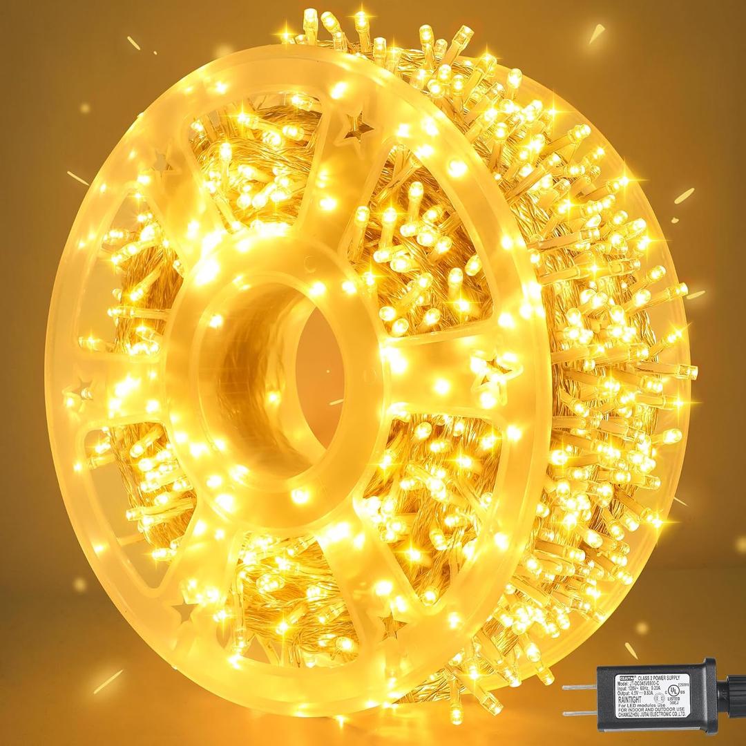 weillsnow 164 FT 500 LED Christmas Lights Outdoor, Waterproof Christmas Fairy Lights with Timer, Plug in Warm White LED String Lights with 8 Modes for Bedroom Wedding Party Xmas Decoration