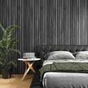VEELIKE Charcoal Black Wood Slat Wallpaper Peel and Stick Modern Wood Panel Wallpaper for Accent Walls Backdrop 24''x354'' Self Adhesive Removable Slat Wall Paneling for Bedroom Bathroom Living Room