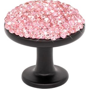 10 Pack Bling Cabinet Knobs, 1-1/4 inch Crystal Rhinestone Diamond Decoration Zinc Dresser Cupboard Handles with Screws for Home Office Kitchen Bathroom (Pink)