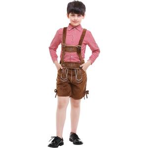 Boys Oktoberfest Costume Beer Festival Outfit Bavarian Kids German Lederhosen Halloween Cosplay (Large, Red)