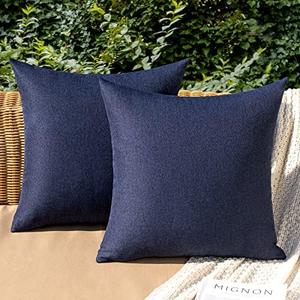 MIULEE Pack of 4  Decorative Outdoor Solid Waterproof Throw Pillow Covers Faux Linen Garden Farmhouse Cushion Cases for Summer Patio Tent Balcony Couch Sofa 16x16 Inch Navy
