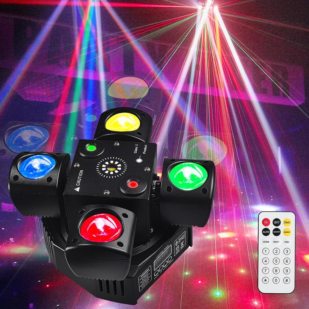 MINI Moving Head Disco Light RGBW Beam Stage LED Rotating Starlight DJ Lighting, DMX & Sound Control, for Wedding KTV Bar Prom Party DJ Event Halloween Christmas (4arm DJ Starlight)