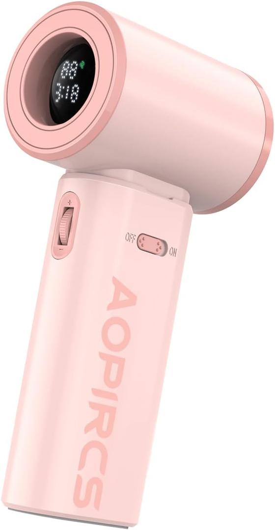 Portable Fan - Pink Mini Turbo Handheld Fans with Digital Display (High Speeds 24000RPM) - Rechargeable Battery Powered Fan for Travel, Camping Essentials, Gifts for Women, Mom