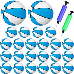 Syhood 24 Pcs Mini Basketballs Small Basketball with 2 Pumps 7 x 7 Inches PVC Basketball for Teenagers Pool Beach Sports Indoors Outdoors Party Favors(Blue White)