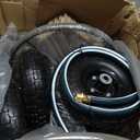 Liberty Garden Residential Grade Four Wheel 250 Foot Capacity Steel Frame Water Hose Reel Cart with Basket for Backyard, Garden, or Home, Brown, Bronze