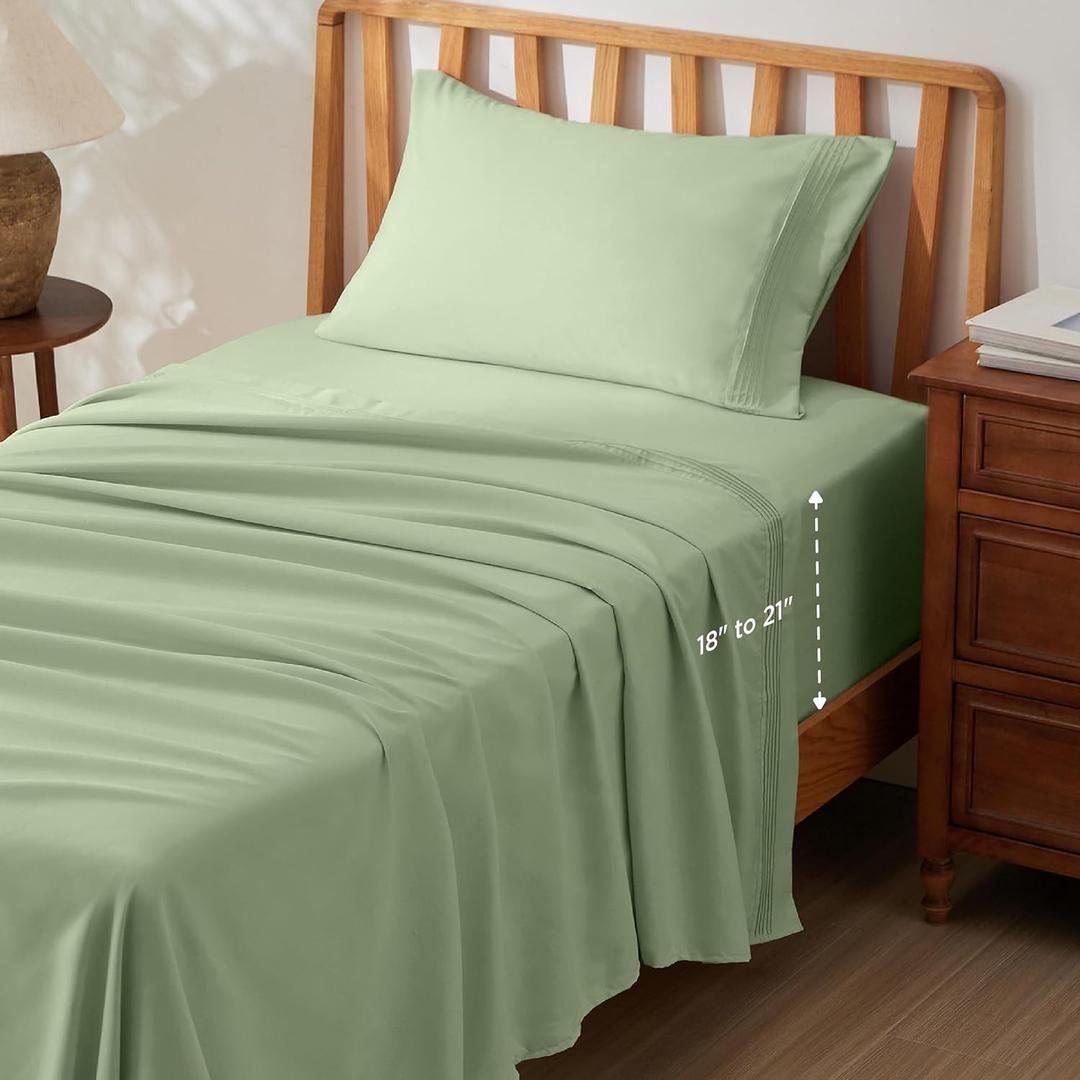 Bedsure Deep Pocket Twin Sheets Set - Fits Mattresses Up to 21 Inches Thick -3 Piece GentleSoft Bed Sheets, Moisture Wicking, Soft & Cooling Bedsheet & Pillowcases, Easy & Secure Fit, Sage Green