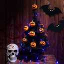 Sunnyglade 21.6 30 LED Halloween Black Spooky Tree Glittered with Purple Lights & 12 Pumpkin Decorations,Battery Powered for Halloween Indoor Tabletop Decoration
