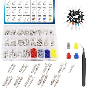 Seamaka 720 Pcs 21 Type Car Electrical Wire Terminal Tool kit 1/1.5/1.8/2.2/2.8/3.5mm Connector Pins Terminal Removal Male Female Crimp Pins Non-Insulated Plug
