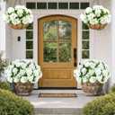 Artificial Flowers for Outdoors 6 Bundles of UV-Resistant Artificial Geraniums, Realistic Silk Flowers for Front Porch, Patio, Garden, Window Boxes & Hanging Baskets (White, 6)