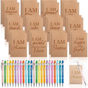 72 Pcs/24 Set Inspirational Journals Bulk with Motivational Ballpoint Pens, A6 Small Kraft Notebooks Affirmation Pocket Notepad for Student Coworker Friend Positive Christmas Gift
