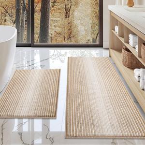 BSICPRO Bathroom Rugs and Mats Sets, 2 Piece Thick Absorbent Chenille Bath Mat Rug Set Non Slip, Soft Shaggy Bath Room Floor Mats for Bathroom, Machine Washable (Beige, 20" x 47" Plus 20" x 32")