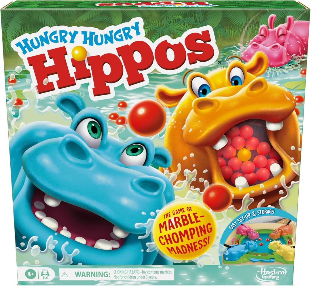 Hungry Hungry Hippos Game for Preschoolers | Instant Marble Relaunch, Easy Set-Up & Storage| Ages 4 and Up | 2 to 4 Players | Kids Games (Medium)