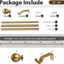 IFELS Brush Gold Curtain Rods for Windows 32 to 60 Inch, 1 Inch Heavy Duty Brass Curtain Rods Adjustable and Easy Installation, Decorative Long Curtains Rod with Elegance Design (Brush Gold,32-60")