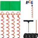 MIXXIDEA 16.2 Inch Orange Folding Ring Spiral Ground Anchors Metal Ground Stakes Dog Tie Out Stake Spiraling Anchor Trampoline Anchors for Tent, Securing Trampolines, Garden Fence Sheds Swings, 4 Pack