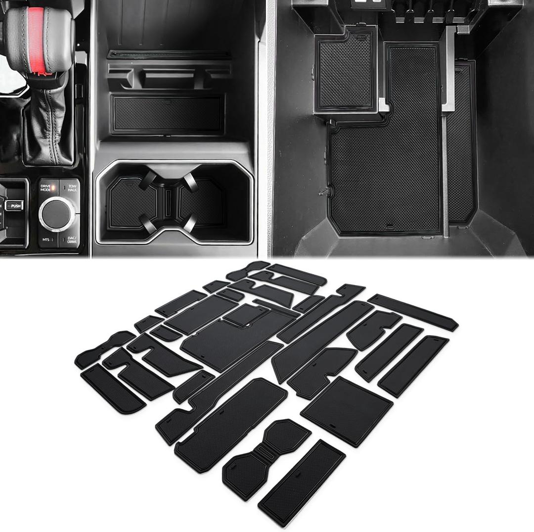 Auovo Cup Holder Insert Liners Compatible with Toyota Tundra Accessories 2026 2025 2024 2023 2022 Custom Non-Slip Cup Holder Door Pocket Liner Center Console Interior Mats (Black Trim, 31-pc Set)
