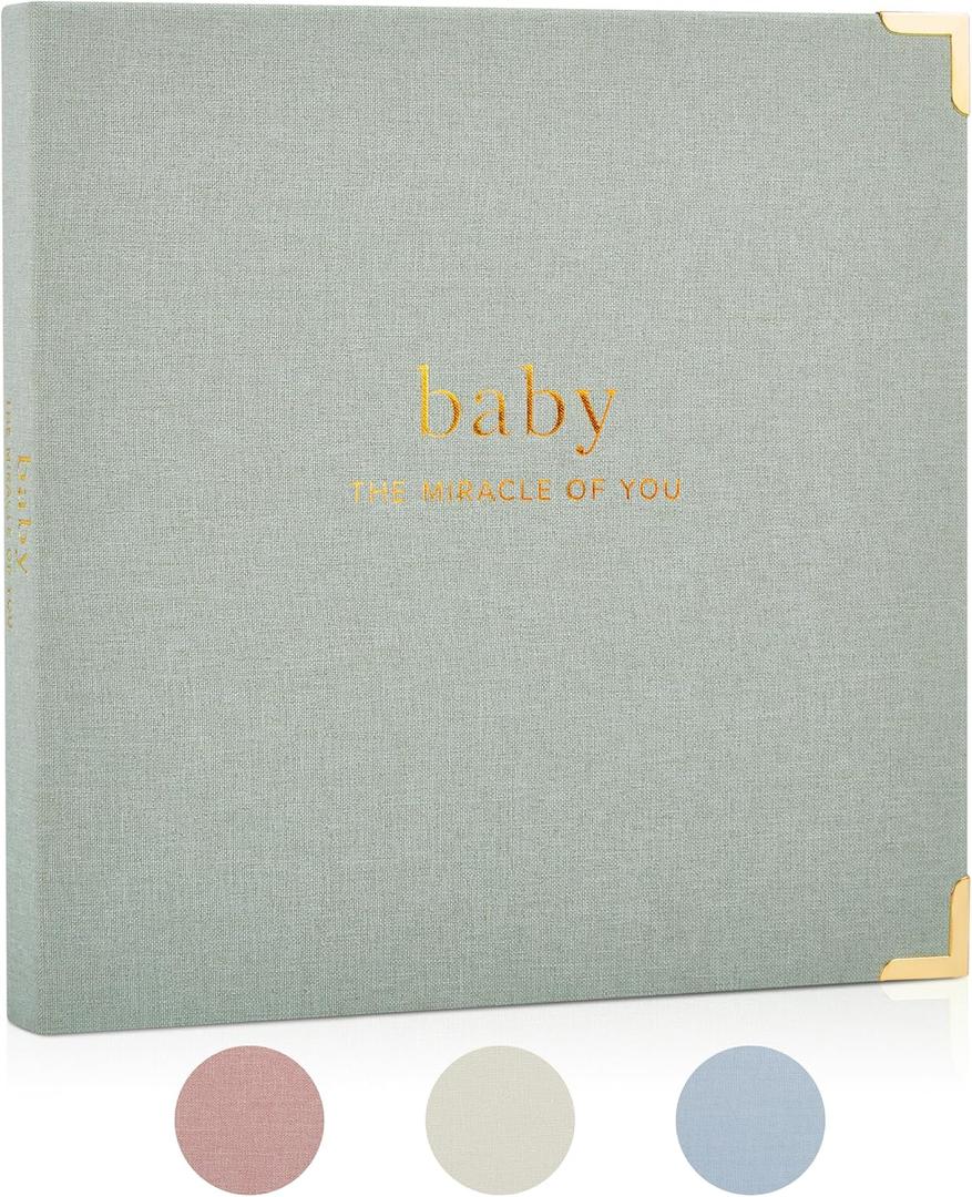 Keepsake Baby Memory Book for Boys and Girls Timeless First 5 Year Baby Book Neutral Journal Scrapbook or Photo Album - Record a Milestone for Every Event from Birth to Age 5, Sage Green