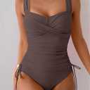 B2prity Tankini Swimsuits for Women Tummy Control Two Piece Bathing Suit High Waisted Wrap Swim Suit with Bottom Swimwear (Brown, L)