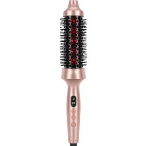 Infrared Thermal Brush Curling Brush for Blowout Look, Prizm 1.5 Inch Ionic Thermal Round Styler Tool Makes Hair Smoother Get Natural Curls, 4 Temps, 30s Fast Heating, Dual Voltage, Gold
