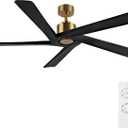 WINGBO 54 Inch DC Ceiling Fan without Lights, 5 Reversible Carved Solid Wood Blades, 6-Speed Noiseless DC Motor, Ceiling Fan No Light with Remote, Brass Finish with Black Blades, ETL Listed