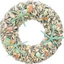 Natural Seashell Wreath w/Shells, Starfish, Pearls, Sea Snails - Spring & Summer Coastal Decor Beach House Indoor Door Wreath, 23in Blue/Aqua (23.6 inch)