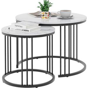 Garden 4 you Coffee Table Faux Marble Nesting Table for Small Place 2 Sets Modern Furniture Living Room Sets End Side Table Night Stand for Bed Room Dining Room (Black & White)