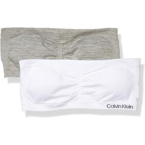 Calvin Klein Kids Girls' Seamless Bandeau Bra Multipack (Large, White/Heather Grey)
