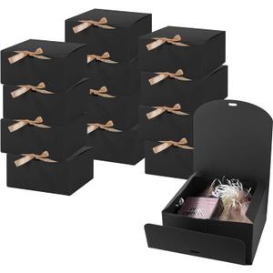24 PCS Black Gift Boxes with Lids9.8x7.8x3.9, Bridesmaid Proposal Box with Ribbon, Gift Boxes for Wedding, Christmas, Valentine's Day,Birthday,Baby Shower and the other Parties