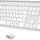 JOYACCESS Rechargeable Silent Wireless Keyboard, 2.4G USB Keyboard for Mac, PC, Laptop, Compatible with Windows, iOS, Android, Water Resistant, Slim Design (Silver White)