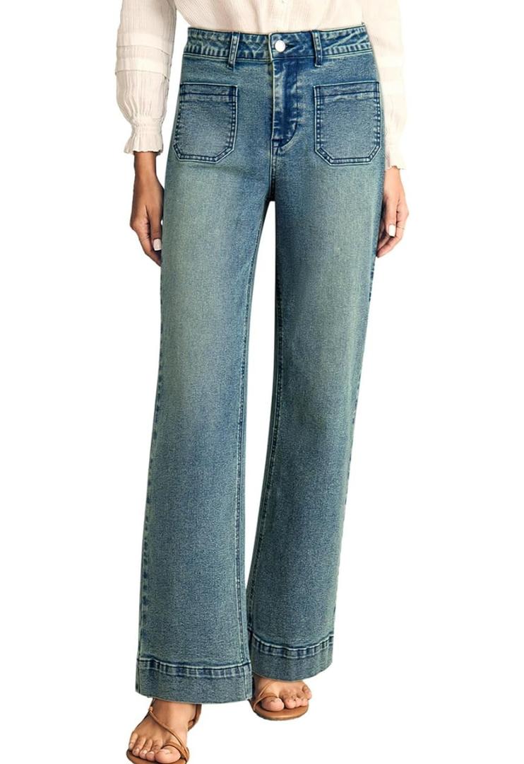 Astylish Women's Wide Leg Jeans High Waisted Stretchy Straight Leg Jeans Loose Trendy Denim Pants with Pocket, Size 8