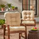 Tufted Outdoor Chair Cushions – Hinged One-Piece Design, Reversible Patio Seat & Back Cushion with Ties, Durable Polyester Fabric, Recycled Polyfiber Fill, Set of 2, Stone