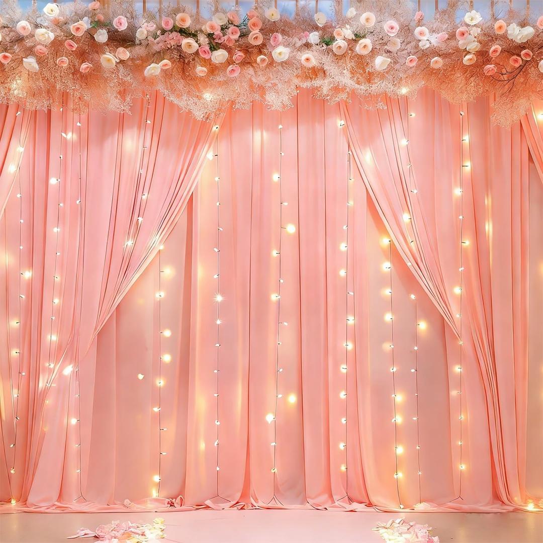 10 x 10ft Dusty Pink Backdrop Curtains with Lights String for Girls Party Photo Backdrop Drapes Wrinkle Free Polyester Curtains Backdrop for Birthday Wedding Reception Baby Shower Ceremony-5 x 10ft 2P
