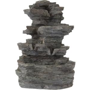 Tabletop Waterfall Fountain with Cascading Rock and LED Lights - Resin Tiered Stones for Office, Patio, and Home Decor by Pure Garden (Gray)