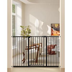 keny 36" Extra Tall Baby Gate for Stairs, 29"-55" Wide Auto Close Dog Gate for Doorways, Pressure Mounted Easy Walk Through Pet Gate with Door, Black