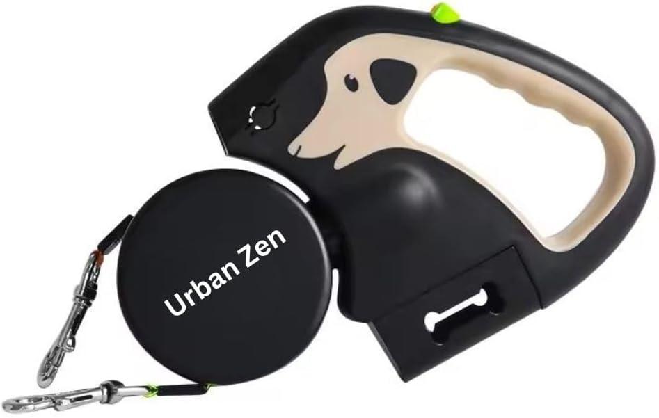 UrbanZen Retractable Dog Leash, 3m, Black Nylon, Standard Size, All Breeds (Brown)