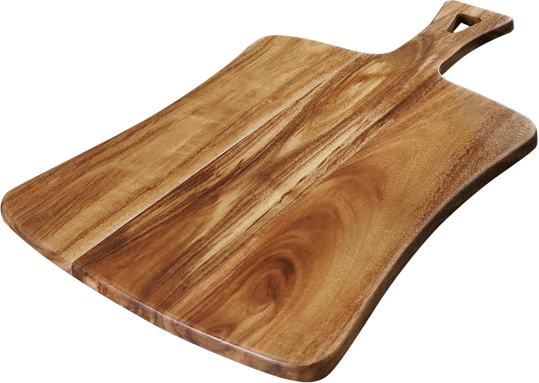 YSTKC Acacia Wood Cutting Board with Handle 14" x 8.5" Inch, Wooden Serving Tray, Charcuterie Paddle, Cutting Serving Versatile Board for Meat, Cheese, Vegetables, Bread, and Charcuterie
