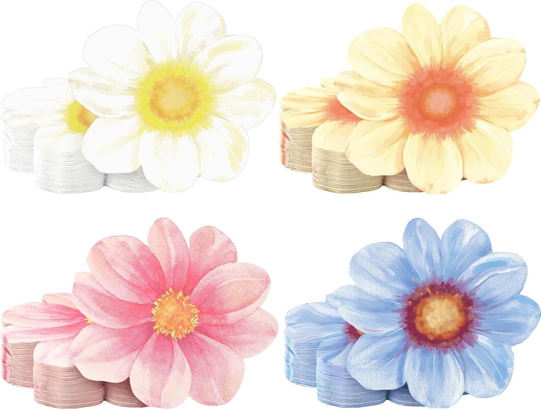 Qilery 100 Pcs Flower Shaped Napkins Disposable Floral Paper Napkins 4 Style Floral Shaped Cocktail Towel Tulip Lunch Dinner Towel for Tableware Wedding Bridal Baby Shower Tea Birthday Party(Classic)