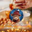 3 x Highland Cow Christmas Ornament 2025  Cute Farm Animal Ceramic Ornament with Red Hat & Scarf, Rustic Farmhouse Country Christmas Tree Decoration, Cow Lover Gift, Holiday Keepsake Ornament