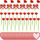 Ctosree 48 Pcs Mother's Day Artificial Rose Pens with Notepad Set 24 Heart Sticky Notes & 24 Red Rose Flower Pens with Ribbon, Office Stationery Set for Teacher Appreciation, Nurses Week