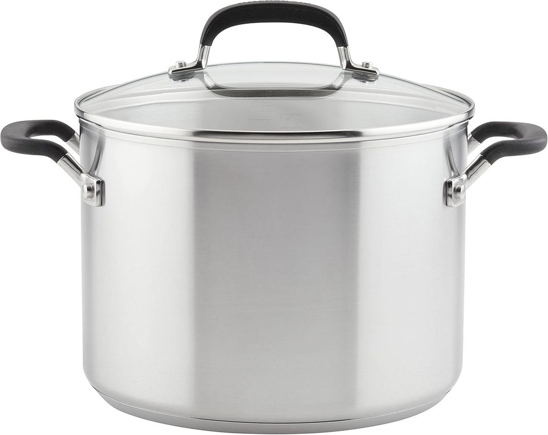 KitchenAid 71022 Stainless Steel Stockpot with Measuring Marks and Lid, 8 Quart - Brushed Stainless Steel