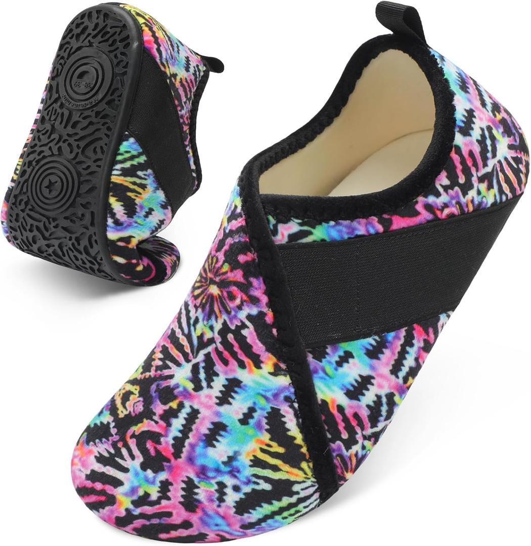 Besroad House Slippers for Women Men Comfy Barefoot Slippers Sock Furry Slip On House Shoes with Soft Rubber Sole for Bedroom Home Travel Yoga (10.5-11 Women/9-9.5 Men, Multi Tiedye)