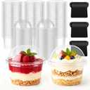 Mwellewm 100 Packs Dessert Cups with Lids, 8 OZ Disposable Plastic Cups with Dome Lid and Fork, Clear Desert Cup Mini Party Serving Container for Parfait Fruit Pudding Jello Ice Cream Drink Yogurt Cake