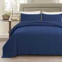 EMME Quilts Queen Size Bedding Sets Navy Blue Bedspread, Soft Lightweight Pre-Washed Bed Set, 3 Piece Cozy Reversible Microfiber Bed Coverlet with Pillow Sham(Square Pattern,90"x90")
