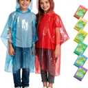 Hitituto Rain Ponchos Family Pack Kids 6/12/24 Pack Disposable Poncho with Hood, Clear & Assorted Colors, Home Survival Kits (One Size)
