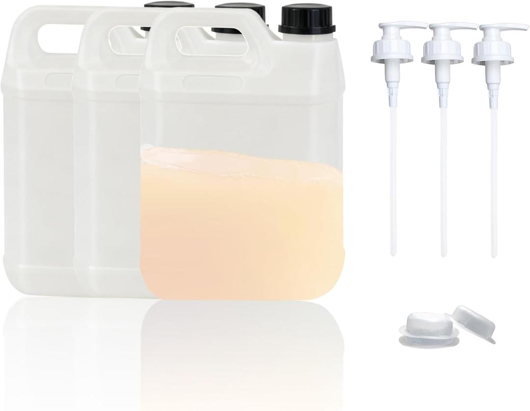3 Pcs 1 Gallon Plastic Water Jug With Pump Head Kitchen Storage Container For Cooking Oil Milk Beverages Salad Juice Hdpe Bucket Black LidWhite Square Barrel
