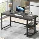 FOLUBAN Home Office Desk, Modern Computer Desk with Storage Shelf, Wood Study Writing Gaming Table for Bedroom Living Room, Industrial Dark Gray, 53 Inch