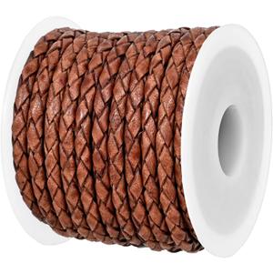 GENIQUE Real/Genuine Round Braided Leather Cord String Rope Folded, Leather Rope for Crafts, Jewelry Making, Necklace, Bracelets (5 Metres) (3mm, Saddle Brown Distressed)